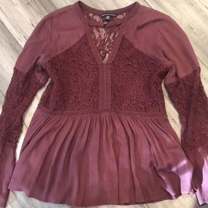 American Eagle Long Sleeve Dark Red Top